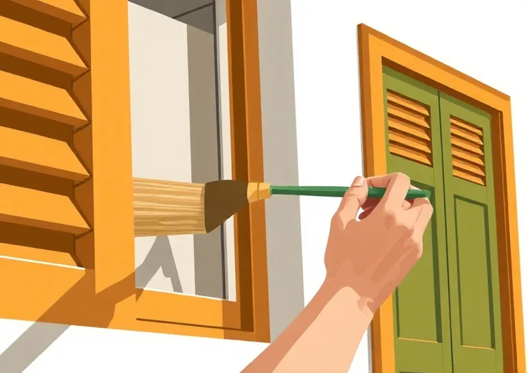 Mise en peinture au pinceau de volets et d'encadrements en bois